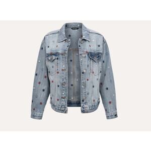 Anthropology/Driftwood Denim Jacket with Embroidered Stars, size small